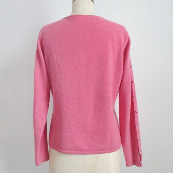Rose Pink Cashmere Sweater Rhinestone Button Detail on Shoulders and Sleeves - Picture 8 of 11